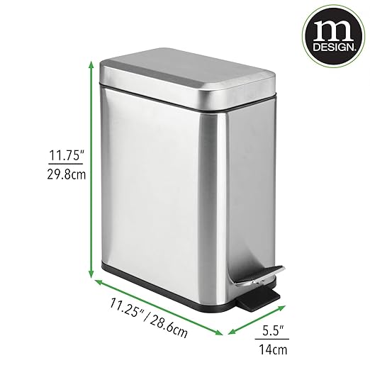 mDesign Rectangular Step-Open Wastebasket Trash Can - Brushed Stainless Steel