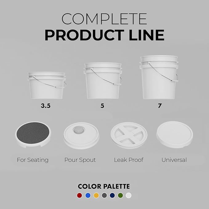 3.5-Gallon White Bucket Pail Container with Lid | Food Grade | Heavy-Duty Extra Durable | Metal Handles with Plastic Grip for Easy Carrying | Multi-Use | Easy Stack and Store | BPA Free - 3 Pack