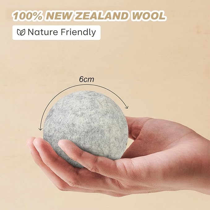 Wool Dryer Balls 6 Pack Reusable Laundry Drying Ball New Zealand Natural Fabric Softener Reduce Clothing Static and Wrinkles