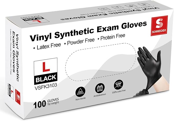 Schneider Vinyl Synthetic Exam Gloves, 4 Mil, Latex Free Disposable Gloves for Medical, Cooking, Cleaning, and Food Prep