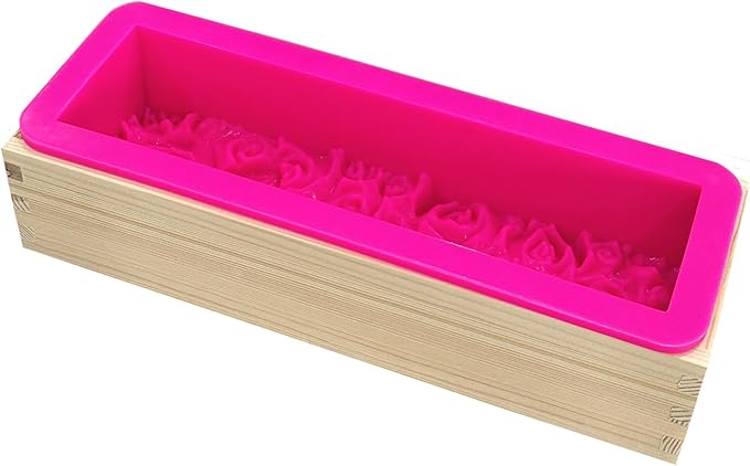 Flexible Rectangular Rose Soap Silicone Mold Flowers Craft Art Silicone Soap Mold Wood Box for Soap Making Supplies (Rose Red)