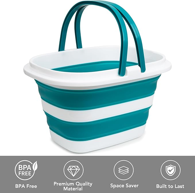 2 Pack Collapsible Mop Bucket, 16L(4.2 Gal) Plastic Bucket for House Cleaning, Car Washing, Silicone Cleaning Supplier Organizer, Portable Basket with Handle for Laundry Storage, RV Camping, Fishing