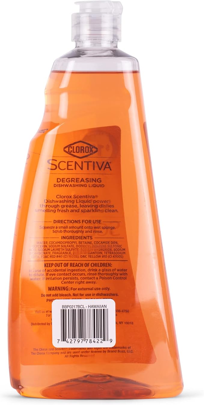 Clorox Scentiva Liquid Dish Soap, Hawaiian Sunshine Scent - Dishwashing Detergent Cuts Through Grease - A Powerful Clean You Can Trust, 26 Fl Oz - 6 Pack