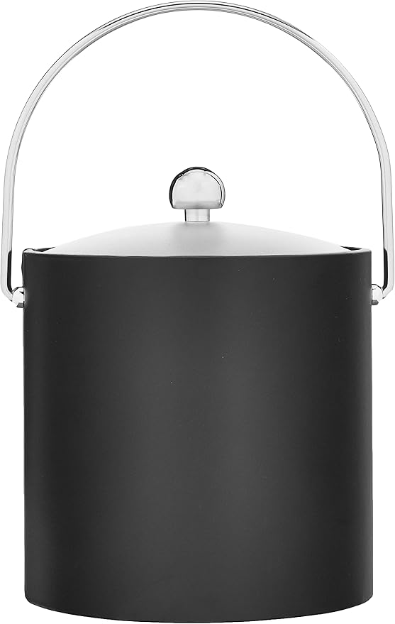 Kraftware Bartenders Choice Fun Colors Collection Ice Bucket - 3-Quart, Double Wall Construction, Keeps Ice Perfectly Chilled, Ideal for Hotel Guest Rooms and Bar Areas, Black, Handle