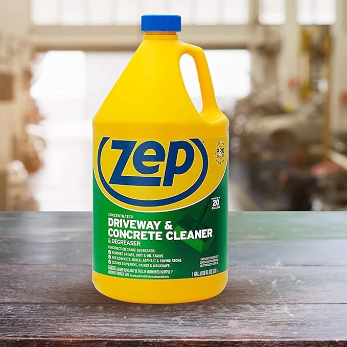 Zep Driveway, Masonry and Concrete Cleaner and Degreaser Concentrate - 1 Gallon (Case of 4) ZUCON128 - Construction Grade Degreaser Removes Grease, Dirt, and Oil Stains on Concrete, Brick, Asphalt,