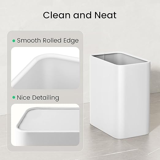 Cesun Small Bathroom Trash Can 2.1 Gallon Wastebasket, Modern Metal Garbage Can Office Waste Basket, White Stainless Steel Trash Bin for Bedroom, Home Office, Toilet, rv, Near Desk, Under Sink.