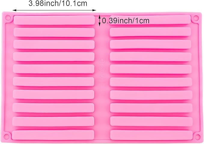2 PACK Chocolate Rod Stick Silicone Strip Molds, 20 Bars Strips Biscuit Candy Molds for Cookies Candy Crayon Candle Soap Ice Cube Tray