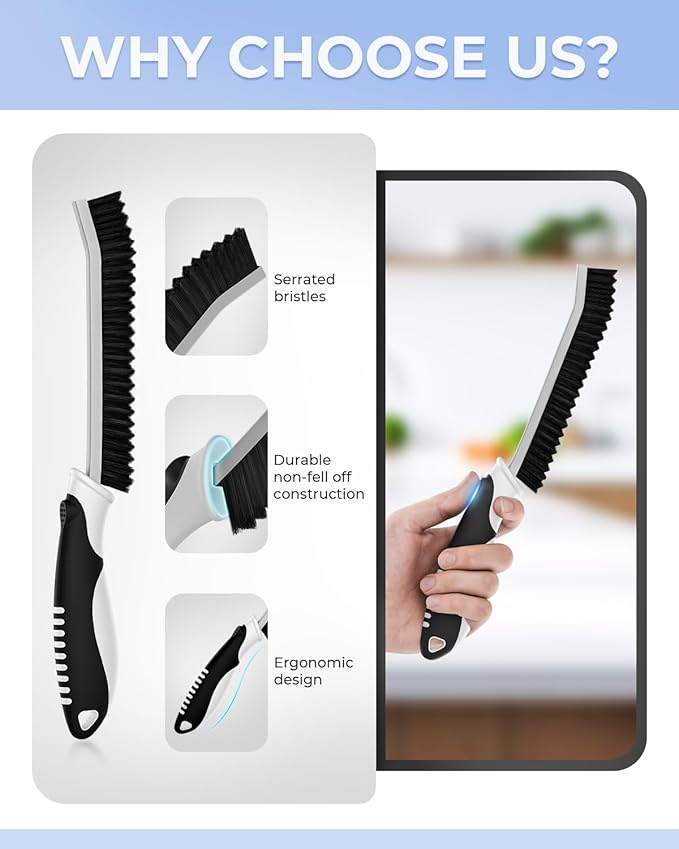 Crevice Cleaning Brushes, Serrated Scrub Brush Tool for Hard to Reach Tight Space, Cleaner Brushes, Cleaning Supplies, Home Essentials for Shower, Bathroom, Kitchen, Window, Toilet, Sink