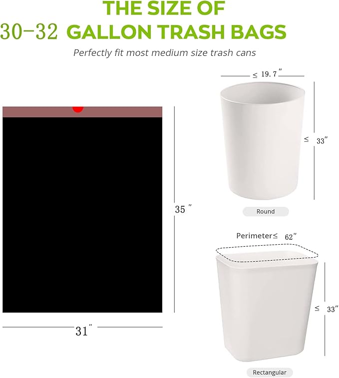 Large black 30 gallon trash bags with lavender scent, Ultra thick heavy duty drawstring garbage bags for tall kitchen outdoor courtyard 31x35 Inches