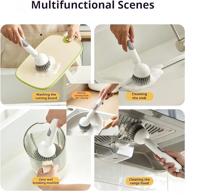 Adjustable Dish Brush with Soap Dispenser, Non-Scratch PET Bristles, Ergonomic Handle, Kitchen Cleaning Tool for Pots, Pans & Sink (Yellow, Long-1 Piece)