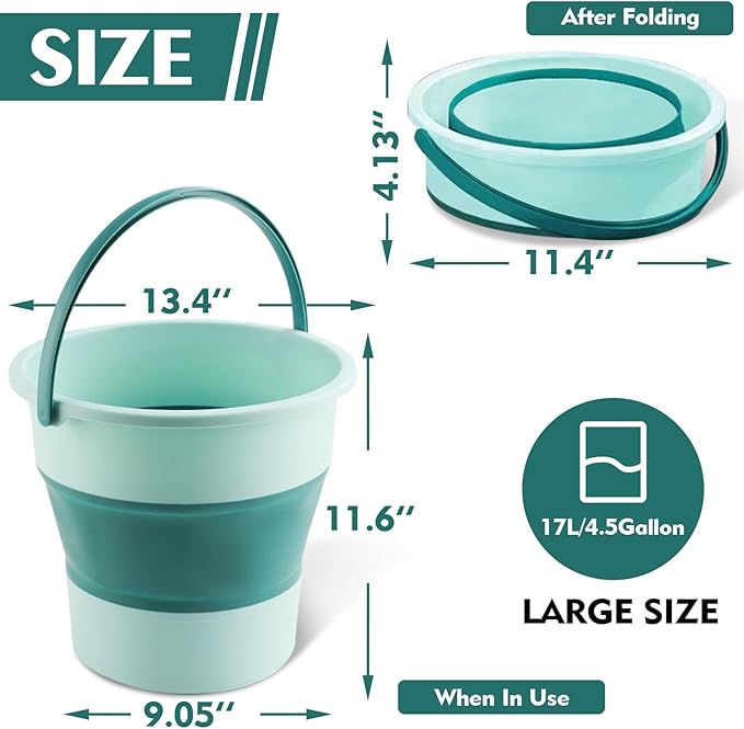 Collapsible Bucket 3PCS 4.5 Gallon/17L Small Plastic Household Cleaning Mop Buckets Foldable Water Bucket for Car Wash Fishing Camping Beach (Large 3 PCS)