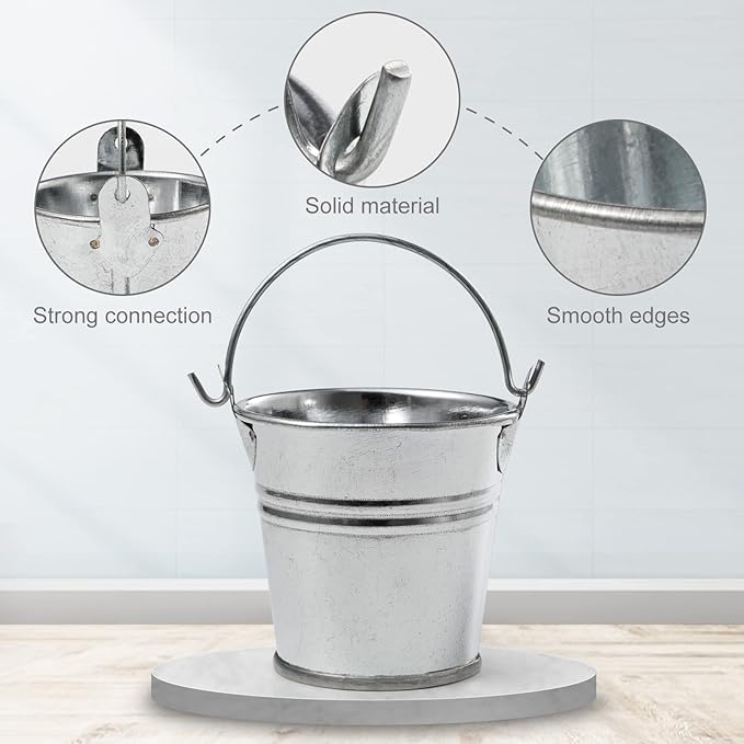 2.1" Galvanized Mini Tin Buckets – 24Pcs Silver Metal Buckets with Handle Best for Party Favors, Bridal Shower and Craft Projects (Silver, 2.1")