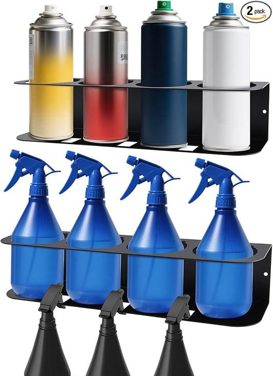 Spray Bottle Holder Wall Mount Metal Spray Can Storage Rack Paint Aerosol Can Organizer for Garage Workshop, 2 Pack