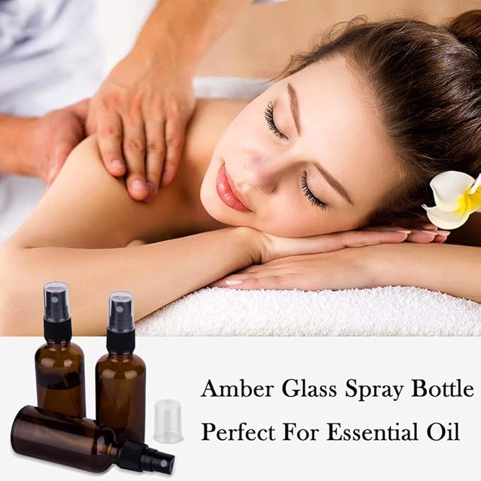 6 Pack Amber Glass Spray Bottles for Essential Oils, 2oz Small Fine Mist Travel Empty Spray Bottle for Hair and Plants