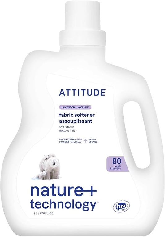 ATTITUDE Liquid Fabric Softener, Plant-Based & Vegan, HE Compatible, Naturally Derived, Lavender Scent, 80 Loads, 67.6 Fl Oz