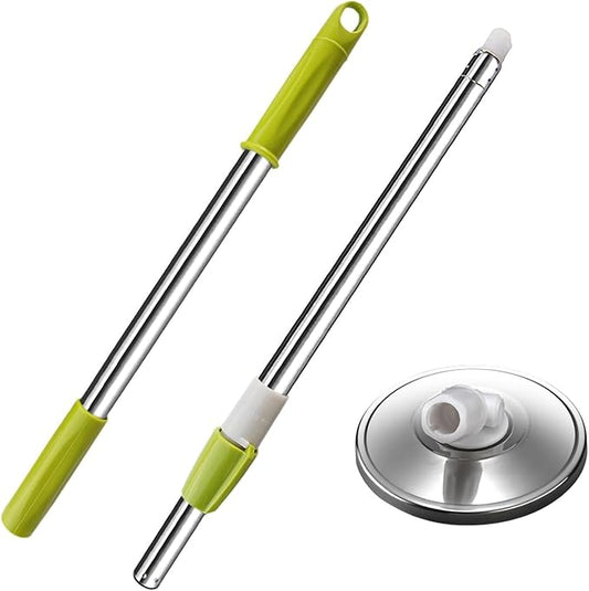 Spin Mop Replacement Mop Handle, 49-inch 360 Degrees Rotating Telescopic Replacement Mop Stick with Stainless Steel Disc for Spin Mop Bucket Cleaning System (Stainless Steel Disc, Green)