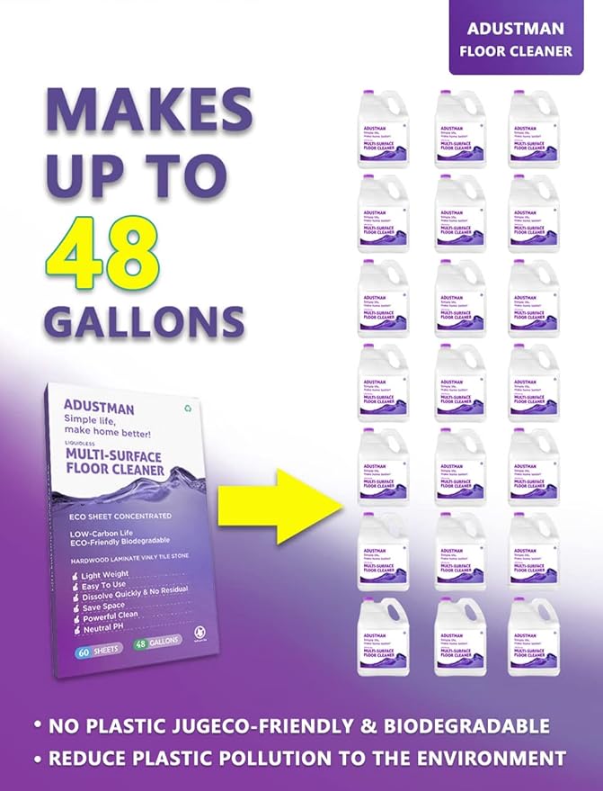 Eco Friendly Floor Cleaner Concentrated Biodegradable Cruelty-Free Hard-Surface Hardwood Laminate Vinyl LVT LVP Marble,Plastic Free Light-weight Refill Lavender 60 Sheets Perfect for Mop Buckets