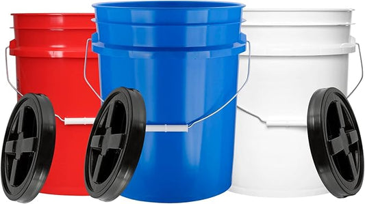 House Naturals 5 Gallon Food Grade BPA Free, Made in USA Pail Plastic Bucket with Screw On Air Tight Double Gasket lid, (Pack of 3)