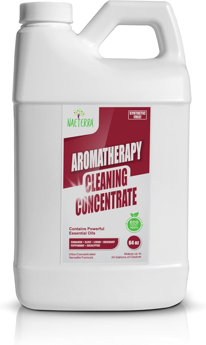 Naeterra Aromatherapy Cleaning Concentrate 64 oz Natural Multi-Surface Cleaner, Plant-Based and Biodegradable, Makes 24 Gallons, Cleaning Essential Oil Formula, Safe for Families and Pets