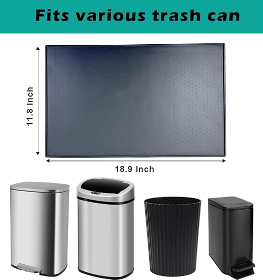 Trash Can Mat 2 Pack, Waterproof Raised Edge Silicone Under Garbage Can Mat, 11.8" X18.9" Non-Slip Trash Can Pad for Kitchen Office Bedroom Reduce Floor Carpet Wall Scratches, Black