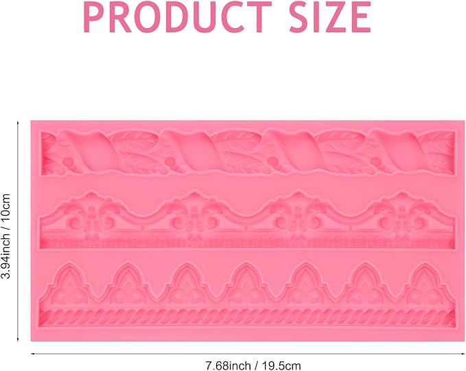 Art Molds for Cake Decoration, Baroque Scroll Silicone Fondant Molds, Floral Relief Border Chocolate Baking Molds for Resin Plaster Air Dry Clay(3-Cavity)