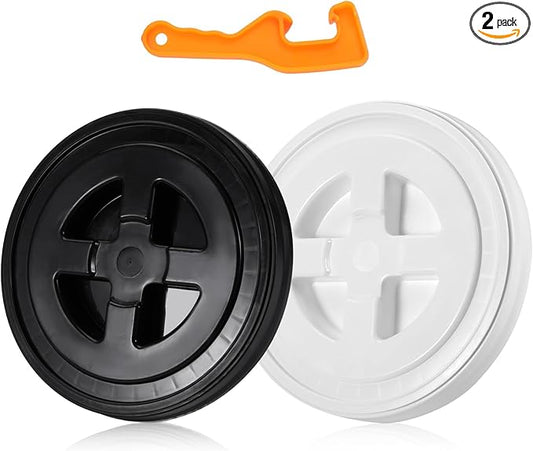 2 Pieces 5 Gallon Bucket Lid with Bucket Lid Opener,Plastic Storage Bucket Leak-Proof Screw Seal Lids,Pet Food Storage Container Lid for Home Paint Storage Buckets
