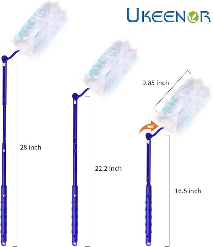 180° Dusters Multi Surface Duster Refills Kit Extender Handle (1 Long Handle to + 1 Short Handle + 15 Duster Refill)