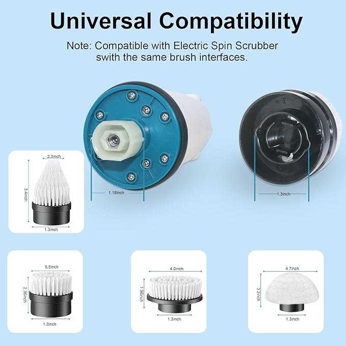 Electric Spin Scrubber Replaceable Brush Heads Set, 4 Pack Cordless Spin Scrubber Brush Heads for Household Cleaning Brushes/Bathroom/Floor/Tile/Car