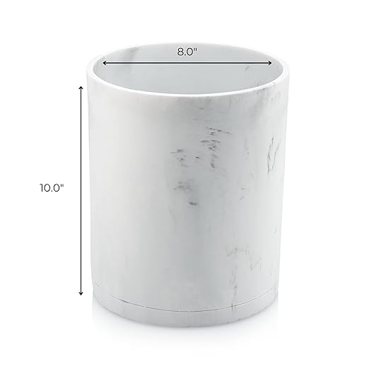 Essentra Home White Trash Can for Home or Office, 2.2 Gallon Capacity, Round Trash Can Part of Our Blanc Collection - Marble Finish