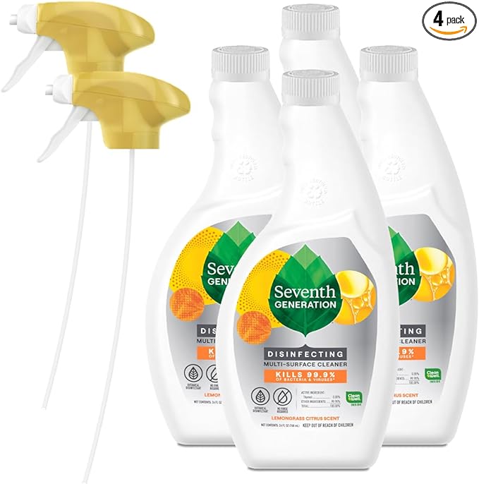 Seventh Generation Lemongrass Citrus Disinfecting Multi-Surface Cleaner - 26 Oz, Pack of 4
