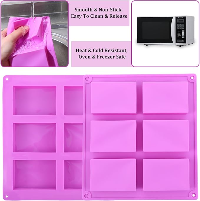 10 Pack Silicone Soap Molds, 6 Cavities Rectangle Silicone Soap Mold, Great for Homemade Craft Soap Bar Mold, DIY Chocolate Molds, Cake Molds & Ice Cube Trays - Just Pop Out (Purple)