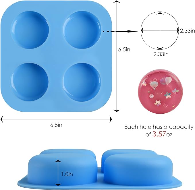 Sakolla 2 Pack 4 Cavity Round Silicone Soap Molds Cylinder Handmade Soap Molds for Soap Making Supplies DIY Bath Bombs Shower Steamer Lotion Bars Cake Baking Candle Tray