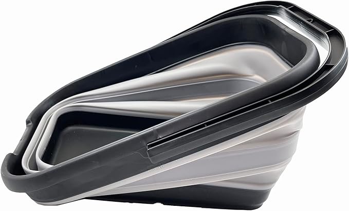 SAMMART 12L (3.1 Gallon) Collapsible Rectangular Handy Bucket/Multiuse Foldable Water Pail for Camping, Fishing (Alloy Grey + Crystal Blue (Set of 2))