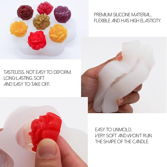 EuTengHao 3D Flower Silicone Molds for Candle Soap, 14 Styles Plant Flower Resin Casting Molds, Wax Scented Candle Soap Silicone Molds for Home Decoration DIY Making (2Pcs, 14Styles)