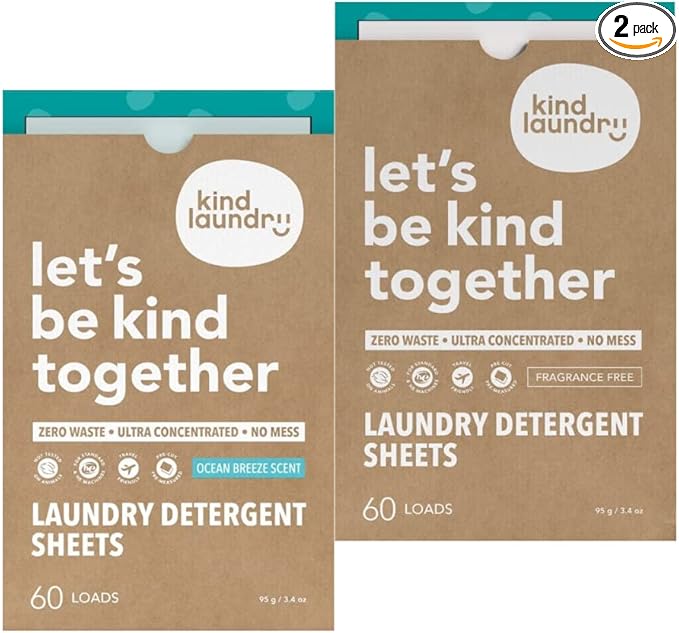 KIND LAUNDRY Detergent Sheets (Ocean Breeze and Unscented) - Washer Soap Strips, Plant Based Liquidless Formula, Zero Waste, Biodegradable, Great for Travel, Camping