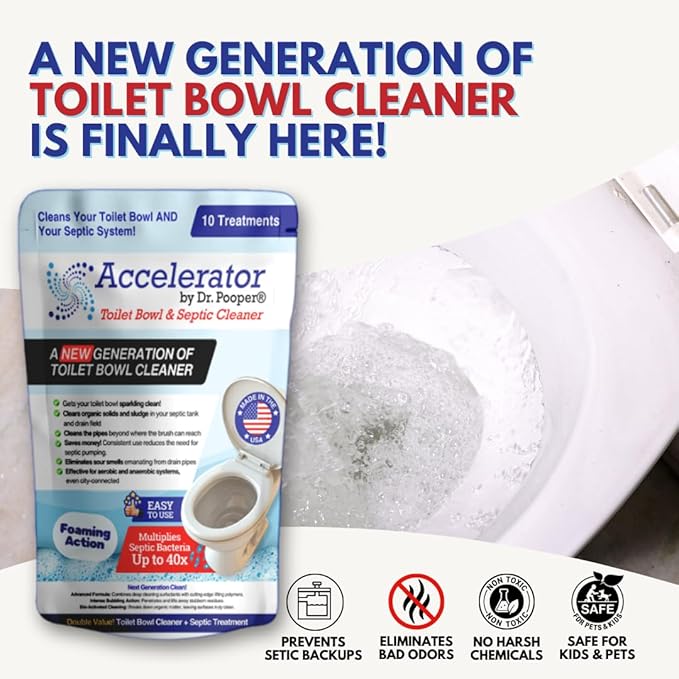 Dr. Pooper Toilet Bowl & Septic Tank Cleaner—Powerful Stain Remover & Odor Eliminator—Bio-Activated Formula for Deep Cleaning & Septic Maintenance—Safe for Pipes & All Plumbing Systems
