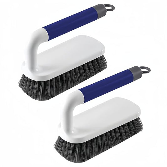 Scrub Brush, Scrubbing Cleaning Brushes, Heavy Duty Cleaning Brushes with Handle, for Shower, Bathroom, Carpet, Kitchen and Bathtub Scrubber, 2 Pack (Blue)
