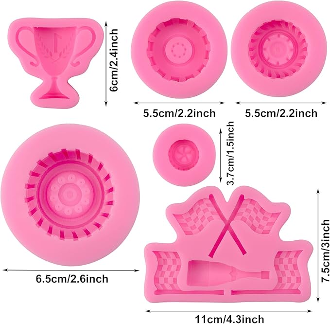 Race Car Silicone Molds, 3D Round Tire Fondant Mold, Truck Wheel Shape Silicone Mold, Racing Car Chocolate Candy Mold Baking Mold Cupcake Topper Decoration for DIY Boy Birthday Clay Resin Crafting