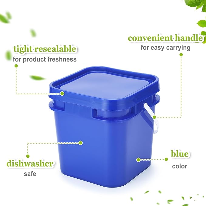 Suzile 10pcs 2.2 Gallon Square Bucket with Lid Food Grade Plastic Bucket 10L Utility Industrial Pail with Handle Container for Food Oil Tub Water Fishing Paint House Cleaning Car Washing (Blue)