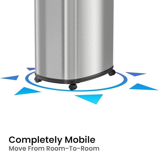 iTouchless Glide 13 Gallon Sensor Trash Can with Wheels and Odor Control System, Stainless Steel, Oval Shape Automatic Kitchen and Office Garbage Bin (Powered by Battery or Optional AC Adapter)