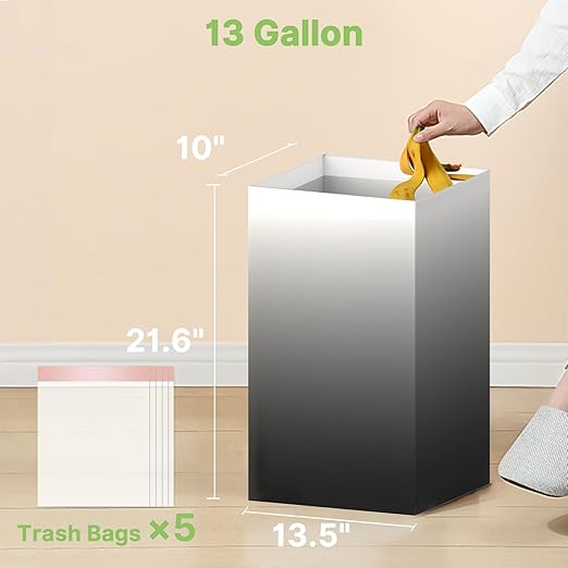 4 Pack Extra Large Disposable Trash Cans, Reusable Portable Garbage Can, 13 Gallon (21.6" H x 13.5" W x 10" D), Extra Thick Recycled Cardboard Portable Garbage Can and Recycling Bins,Black Gradient