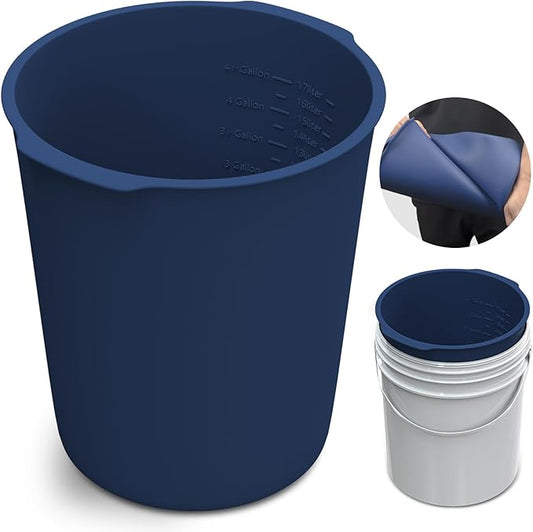 5 Gallon Bucket Liner Reusable Bucket Saver Liner with Measurements for Thinset, Mortar, Concrete Mixtures, Grout, Mud and Cement, Flexible Food Grade Silicone Bucket Liner, Blue