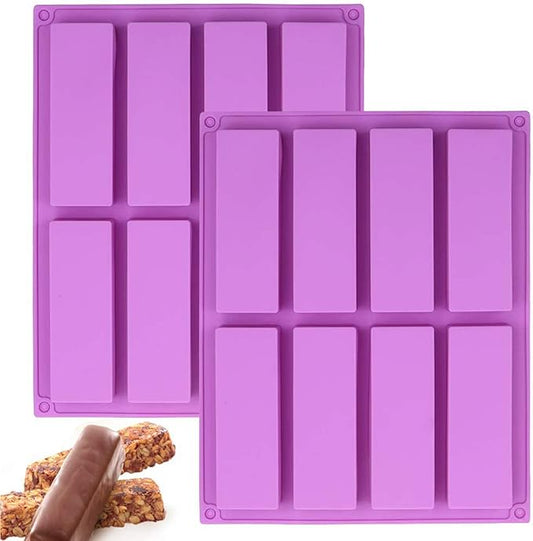 2 Pcs Large Rectangle Silicone Mold, Cereal Bar Molds, 8 Cavities Energy Bar Maker Baking Pan for Muffin Brownie Cornbread Cheesecake Pudding Cake and Soap, 10.5x 8.35x 0.8 Inch