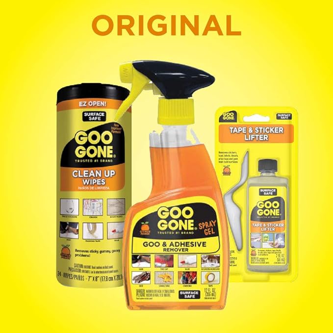 Goo Gone Adhesive Remover Original Spray Gel - Removes Chewing Gum, Grease, Tar, Stickers, Labels, Tape Residue, Oil, Blood, Lipstick, Mascara, Shoe Polish, Crayon - 12 Ounce