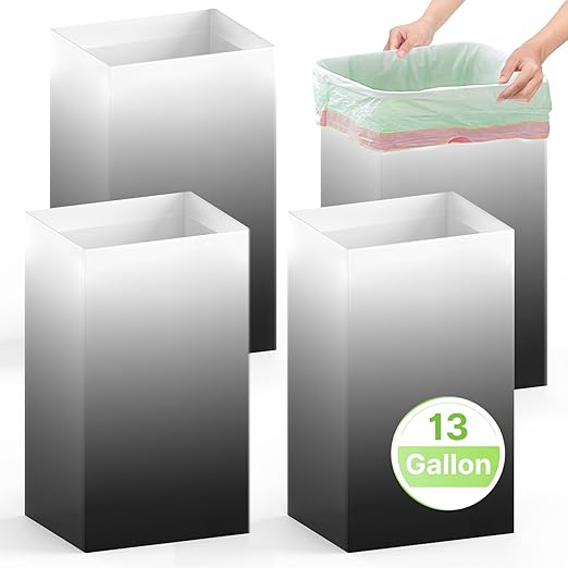 4 Pack Extra Large Disposable Trash Cans, Reusable Portable Garbage Can, 13 Gallon (21.6" H x 13.5" W x 10" D), Extra Thick Recycled Cardboard Portable Garbage Can and Recycling Bins,Black Gradient