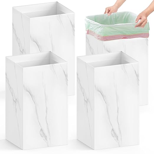 4 Pack Extra Large Disposable Trash Cans, Reusable Portable Garbage Can, 13 Gallon (21.6" H x 13.5" W x 10" D), Extra Thick Recycled Cardboard Portable Garbage Can and Recycling Bins,Marble