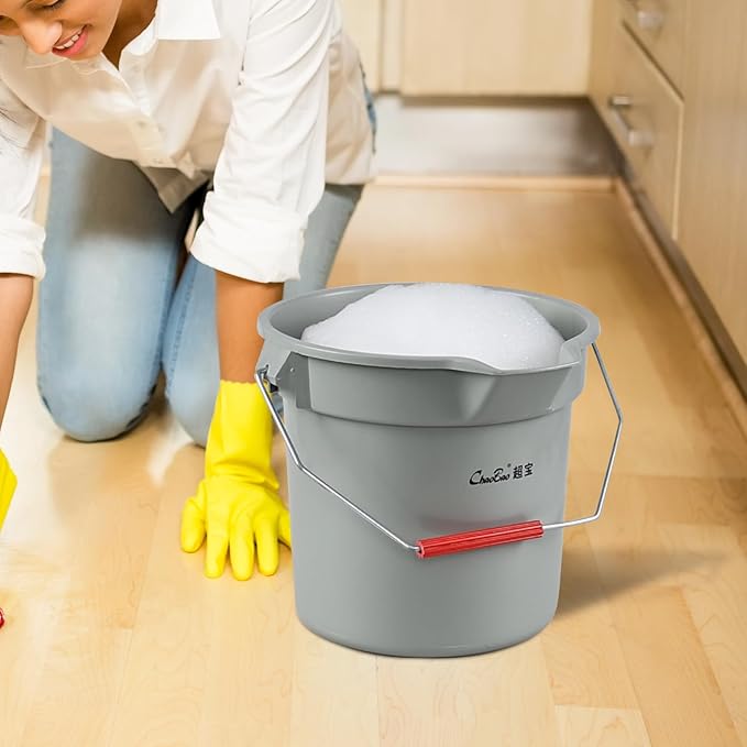 14 Quart Commercial Cleaning Pail with Handle, 4-Pack Plastic Bucket with Pour Spout, Grey