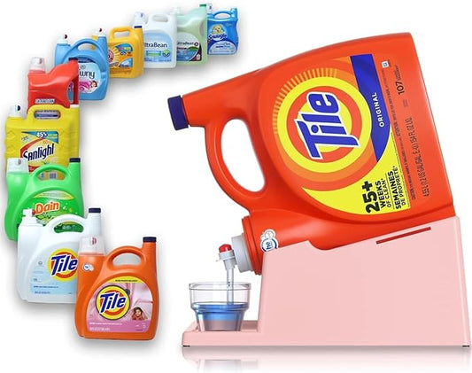 TidyFriend Liquid Laundry Detergent Holder Stand with Drip Tray & Rubber-Grip Feet, Stand for Laundry Room Organization and Storage, Fabric Softener Dispenser with Cup Holder for Easy Pouring (Rose)