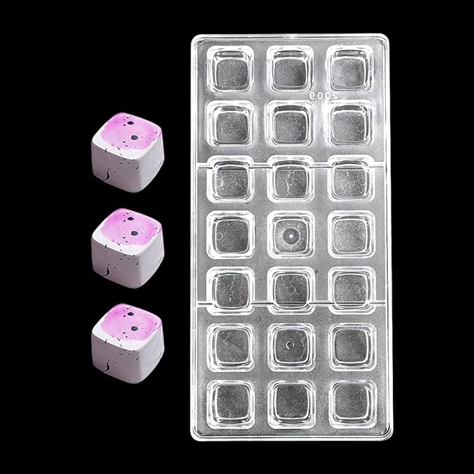 TUKE Square Polycarbonate Chocolate Mold 21 Cavities Premium Plastic Mold for Chocolate Making, Candy, Desserts – Food-Grade, Durable & Easy Release for DIY Home Baking (F_ Square)