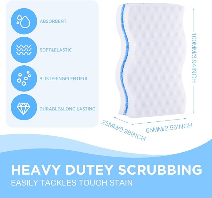 60 Pack Magic Extra Durable Sponge Eraser 3 Layer Density Cleaning Pads in Bulk Thick More Lasting Sponge Eraser for Bathroom Kitchen Floor Bathtub Toilet Cleaner(Blue and White)